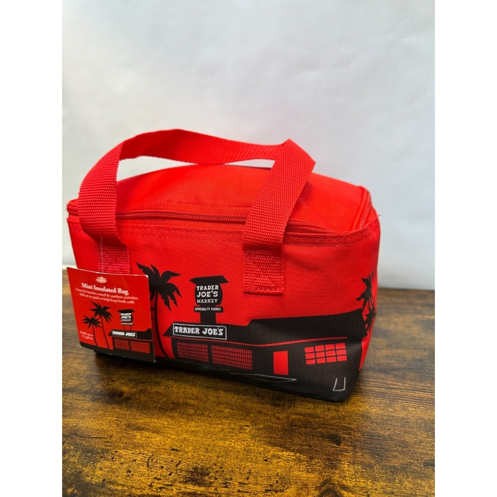 NEW! Trader Joe's Brand New Mini Insulated Tote Bag Red Black Lunchbox Lunch Bag - Picture 3 of 12